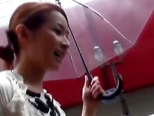 Young lady needs to pee as cameraman teases her playfully