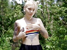 Excited teen sucks large cock in the forest.  Karneli Bandi