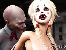 Joker Bangs Rough A Alluring Sweet Blonde In A Clown Mask In The Abandoned Room