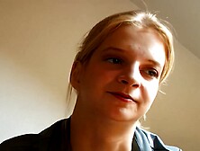 Blond with large titties rubs herself on her juicy cleft