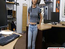 Slim teen babe gets nailed by pawn dude in his office