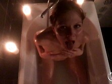 Slut Enjoys Smoke Weed and Drink Golden Rain in the Bathroom. massage Oil