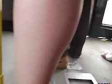 Hawt beauty flashed up petticoat in bus