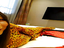 Japanese Amateur Crossdresses Wearing Leopard Morphsuit Masturba