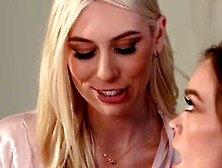 Girlfriends Kay Yummy and Katie Kush have ordered an inside-home masseuse to come and offer them a couples rubs.  When they watch