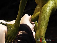 3Dxpassion. Com.  Fine Sex! Pretty Fresh Queen Gets Pounded Hard By A Green Monster In The Mystical Cave