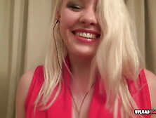 Astonishing blonde strips off her red outfit