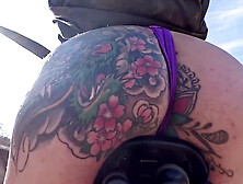 Exhibitionist with a big ass shows off on a public bike trail