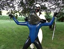 Young Rubber Whore Girl Outdoor Bondage And Breath Control With Latex Sheet Femdom Lesbian Mistress