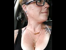 Slut films up her own ebony minidress and teases with her panties in public while I am driving