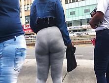 Thick Booty Ebony Teen Vpl In Grey Leggings