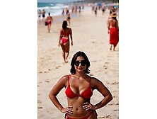 Júlia at the beach. Movie scene done by AI