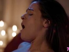 Alina Lopez and Abbie Maley in bathroom and also in red coloured bed lesbian scenes