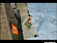 Cute 3D anime poked from behind in the beach