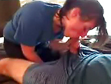 Brunette Gf In Tee Shirt Sucks Cock