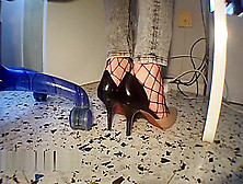 Your Cd Slutty Secretary.  Today Shoeplay Dipping Soles With Black Fishnets
