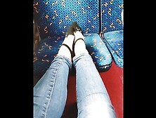 My little Sister Plays with her Feet in the Train.  Public Foot Fetish