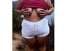 Flashing my large boobs and large booty to any voyeurs on the public lake during the time that hubby films