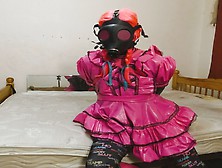 Sissy Maid Armbinder Gas Mask Self Bondage In Chastity