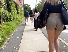 unaware candid blonde bitch gym shorts FAT ASS