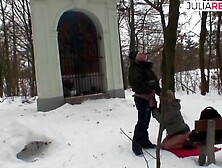 Fucking into the snow,  he actually gets rough