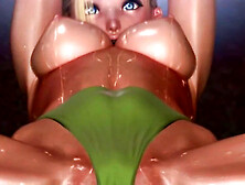 Cammy from street fighter on a yoga ball