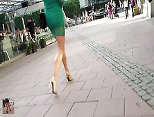 Voyeur following sexy backless peeptoe pumps