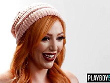 Overweight redhead aged podcast interview and hirsute twat fingering