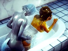 Furry Anime Tiger chick poked in bath tube