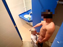 I surprise the gym cleaning beauty who when this babe comes in to clean the shitter that babe catches me jerking off and helps m