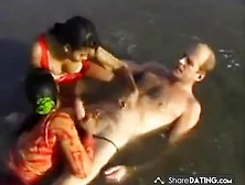 2 Indian Girls With White Guy In Beach Have Fun Bl