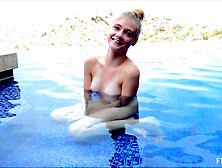 Skinny blonde teen Hannah swims naked and poses all wet
