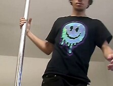 Pole dance show and jerk off with horny young straight stud