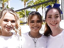 BFFs - Fit And Sexy Vixens Surprise And Fuck Their Trainer After Beach Volleyball Practice - POV