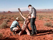 Brunette Hitchhiker Gets Tied Up And Used By Two Kinky Dudes