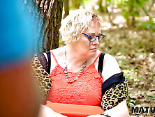 Mature4k.  blond with huge bum doesnu2019t mind to cheat on her hubby with 2 strangers in public