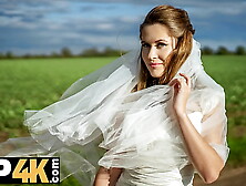 BRIDE4K. Sleazy bride showed her perfect natural titties and cunt to strangers