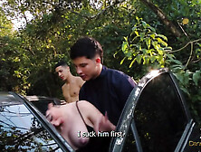 Nymphomaniac Fucks Her Lover and the Mechanic in Public - Danner Mendez & Yenifer Chacon