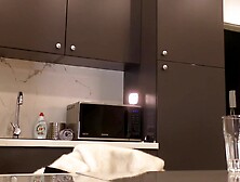 Amazingly charming all natural large tits recent sexy blond wife in transparent hose flashes her butt and snatch