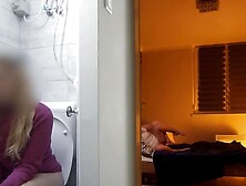 Peeking Stepbro And His Girlfriend Giving Head From The Toilet