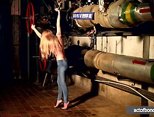 Blonde Girl Handcuffed In Basement Waiting For Kinky Master