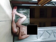 Balcony flashing naked front many windows three