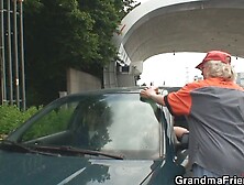 Picked up Grandma Double Penetration inside the Fields