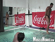 Four Muscle Studs Wrestle And Jerk Off