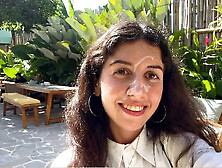 Cum on a Girl's Face in a Public Cafe - She Eats Lunch with Cum on Her Face!