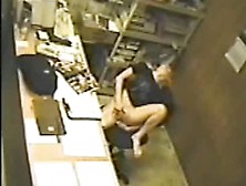 Cute blonde caught masturbating at the office