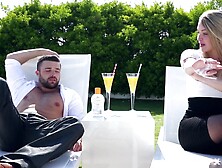 Blonde Escort Babe In Black Stockings Gives Sexual Pleasure