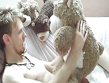 Blonde Gay Man Sucks A Pacifier And Fucks Various Plush Toys On The Bed