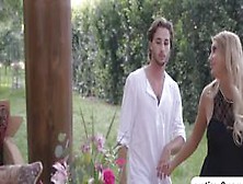 Slutty MILF August Ames fucks a teen cock in the couch