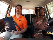 Black Breasts Bounce On Asphalt On Driving Instructors White Penis